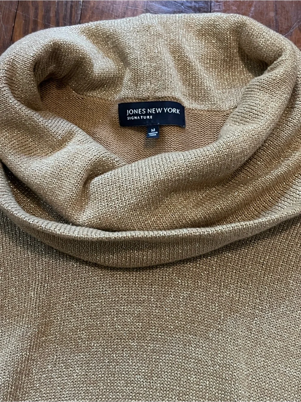 Jones New York Metallic Taupe Cowl Neck Sweater